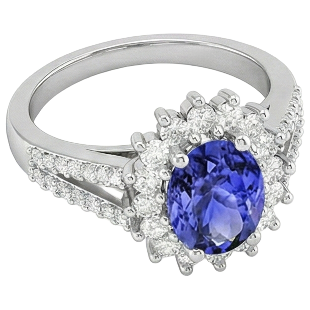 Tanzanite And Natural Earth Mined Diamonds 4.75 Carats Wedding Ring Gold White