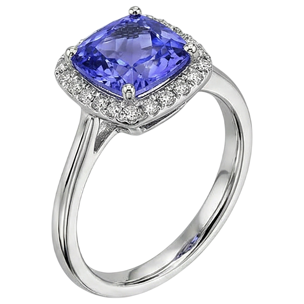 Tanzanite And Natural Earth Mined Diamonds 7.75 Ct Ring 14K White Gold New