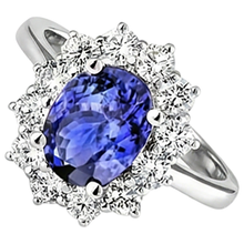 natural round tanzanite 2ct ring close up detail
