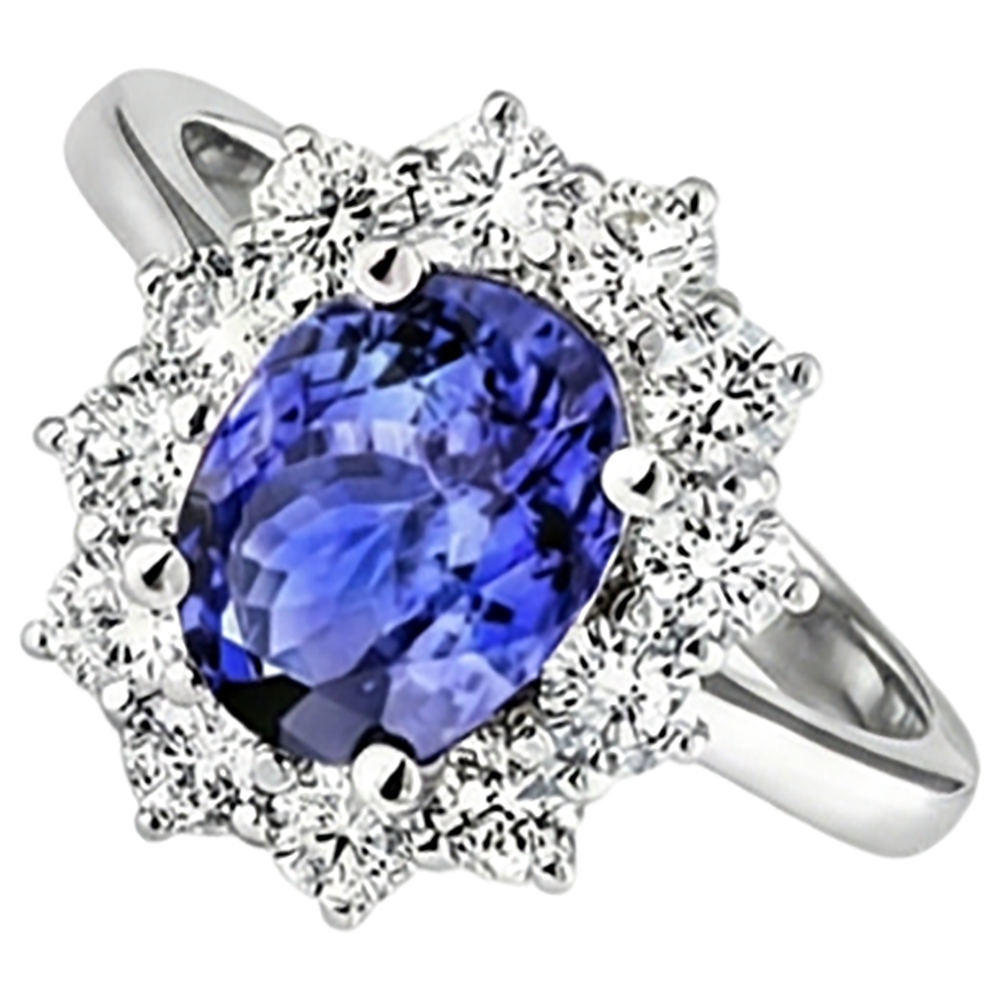 natural round tanzanite 2ct ring close up detail