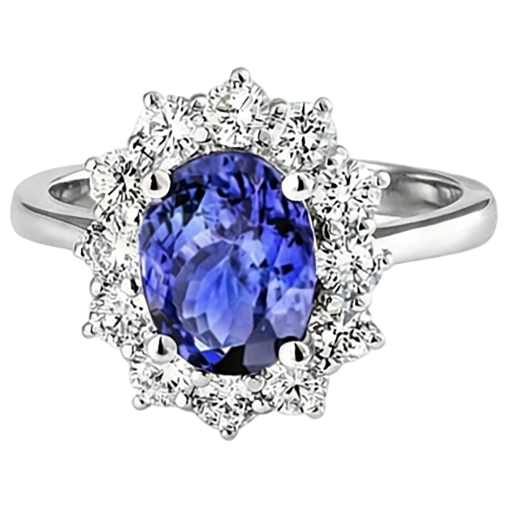 natural round tanzanite 2ct ring top view