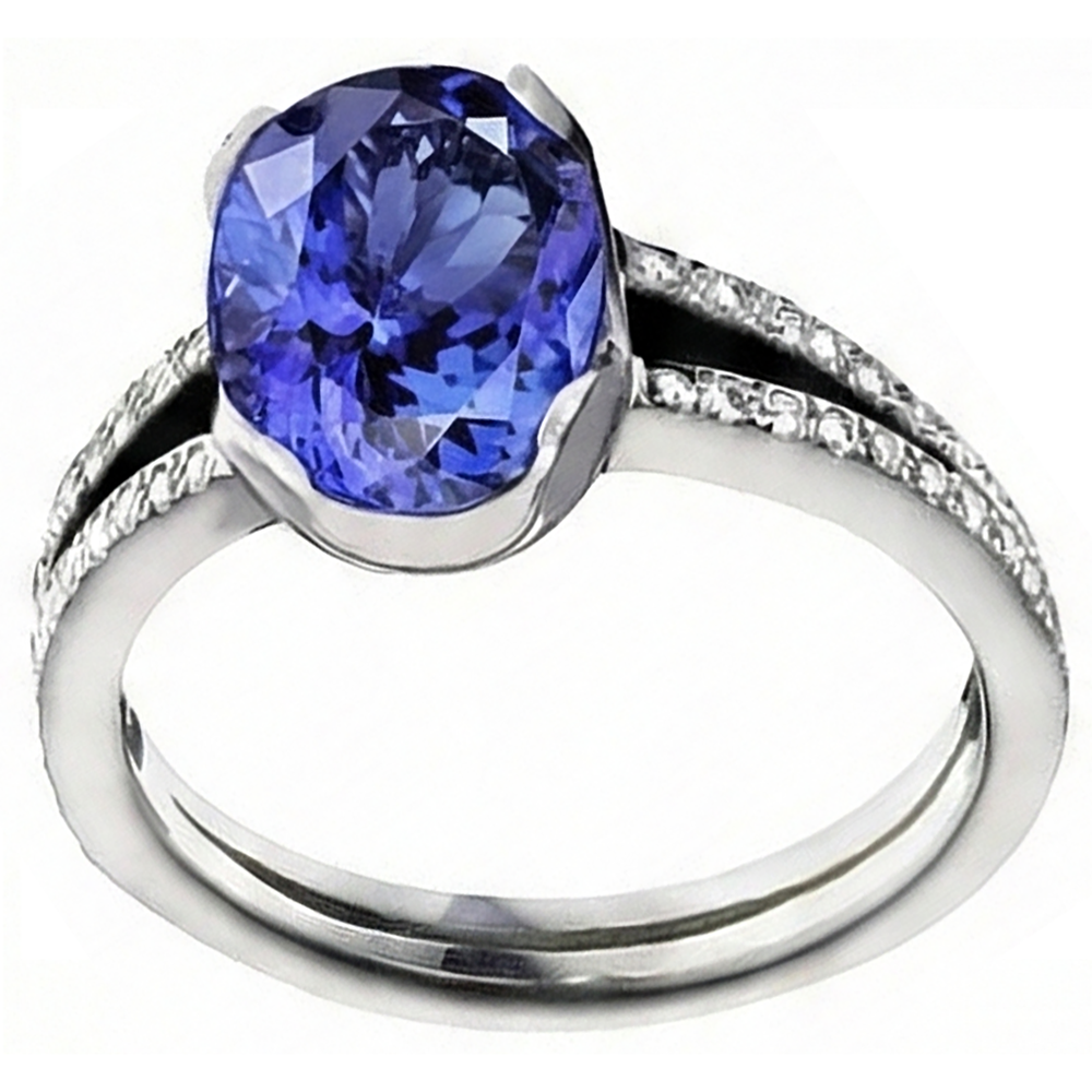 Tanzanite Oval And Round Natural Earth Mined DIAMOND ( NOT LAB GROWN )s 3.75 Carat Gemstone Ring Jewellery
