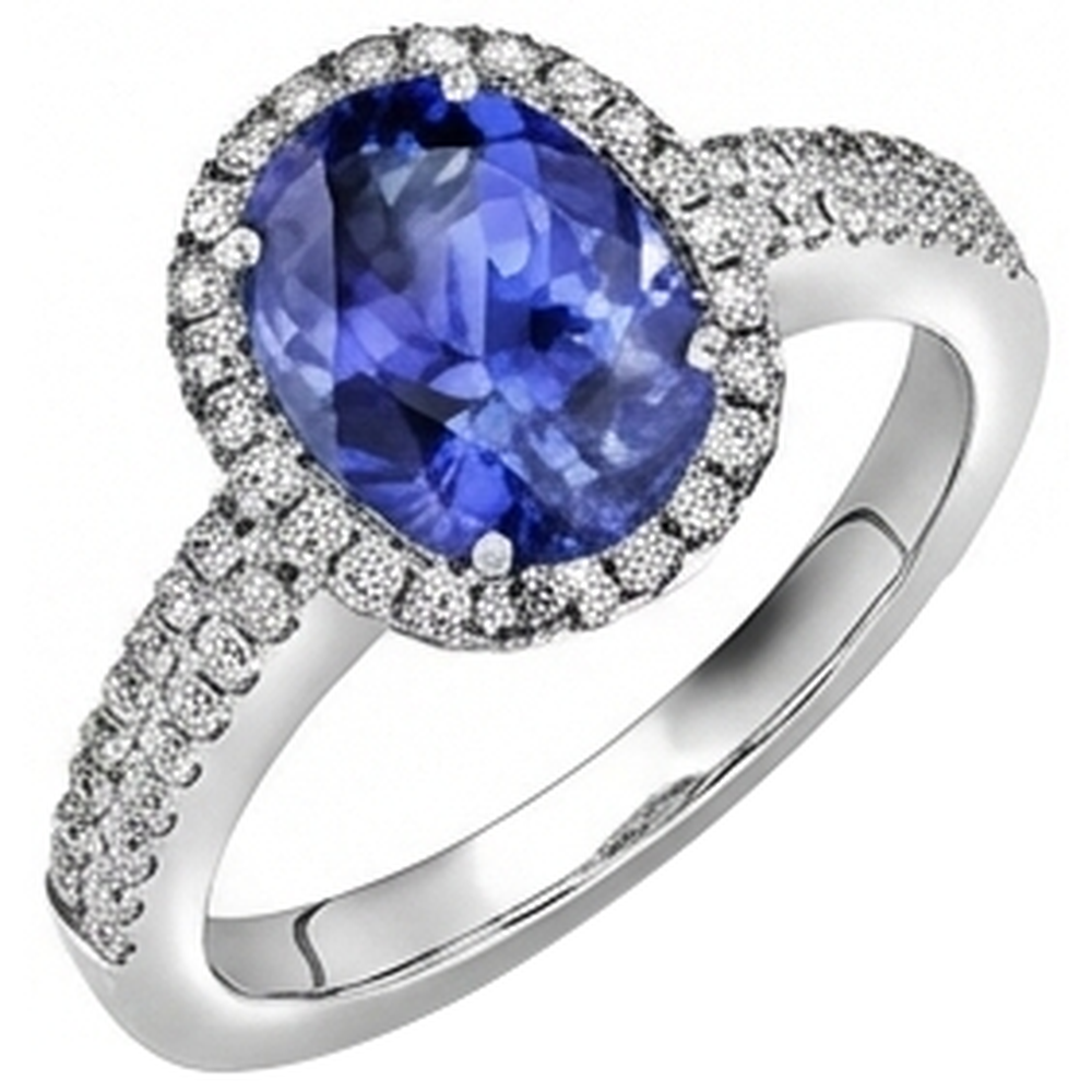 Tanzanite Oval And Round Natural Earth Mined DIAMOND ( NOT LAB GROWN )s 5.25 Carat Ring Pave DIAMOND ( NOT LAB GROWN )s New