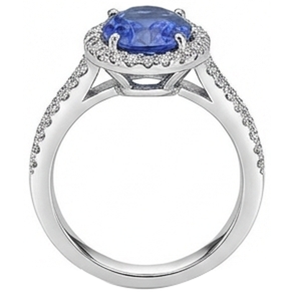 Tanzanite Oval And Round Natural Earth Mined DIAMOND ( NOT LAB GROWN )s 5.25 Carat Ring Pave DIAMOND ( NOT LAB GROWN )s New