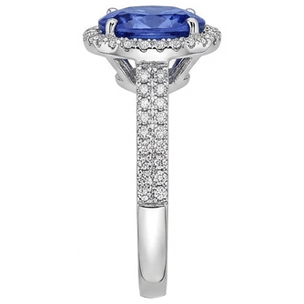 Tanzanite Oval And Round Natural Earth Mined DIAMOND ( NOT LAB GROWN )s 5.25 Carat Ring Pave DIAMOND ( NOT LAB GROWN )s New