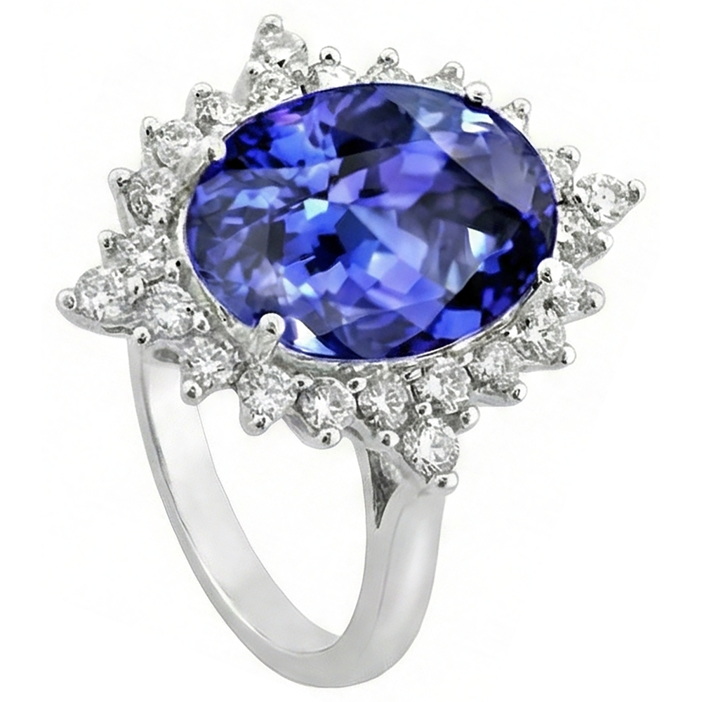 Tanzanite Oval Natural Earth Mined DIAMOND ( NOT LAB GROWN ) Engagement Ring 8.50 Carat Gemstone Jewellery New