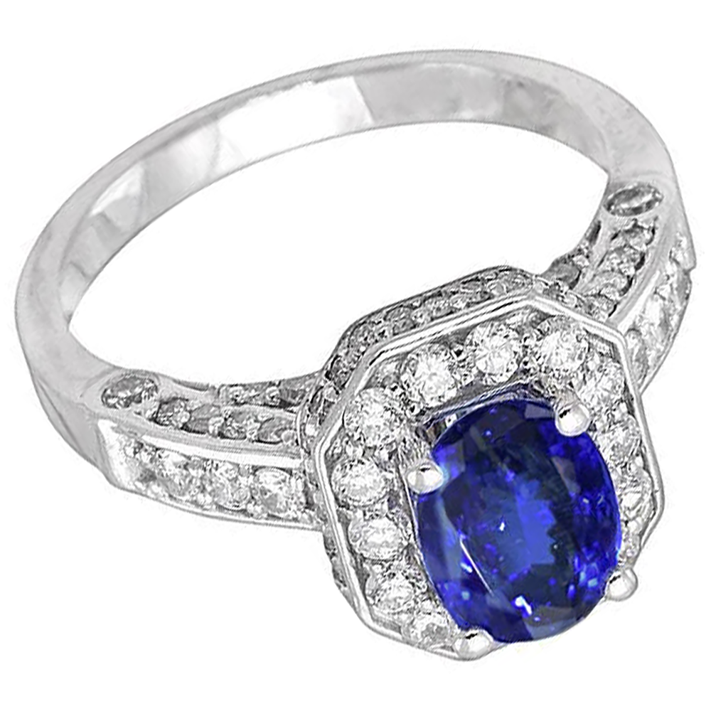 natural round tanzanite 3.61ct ring close up detail