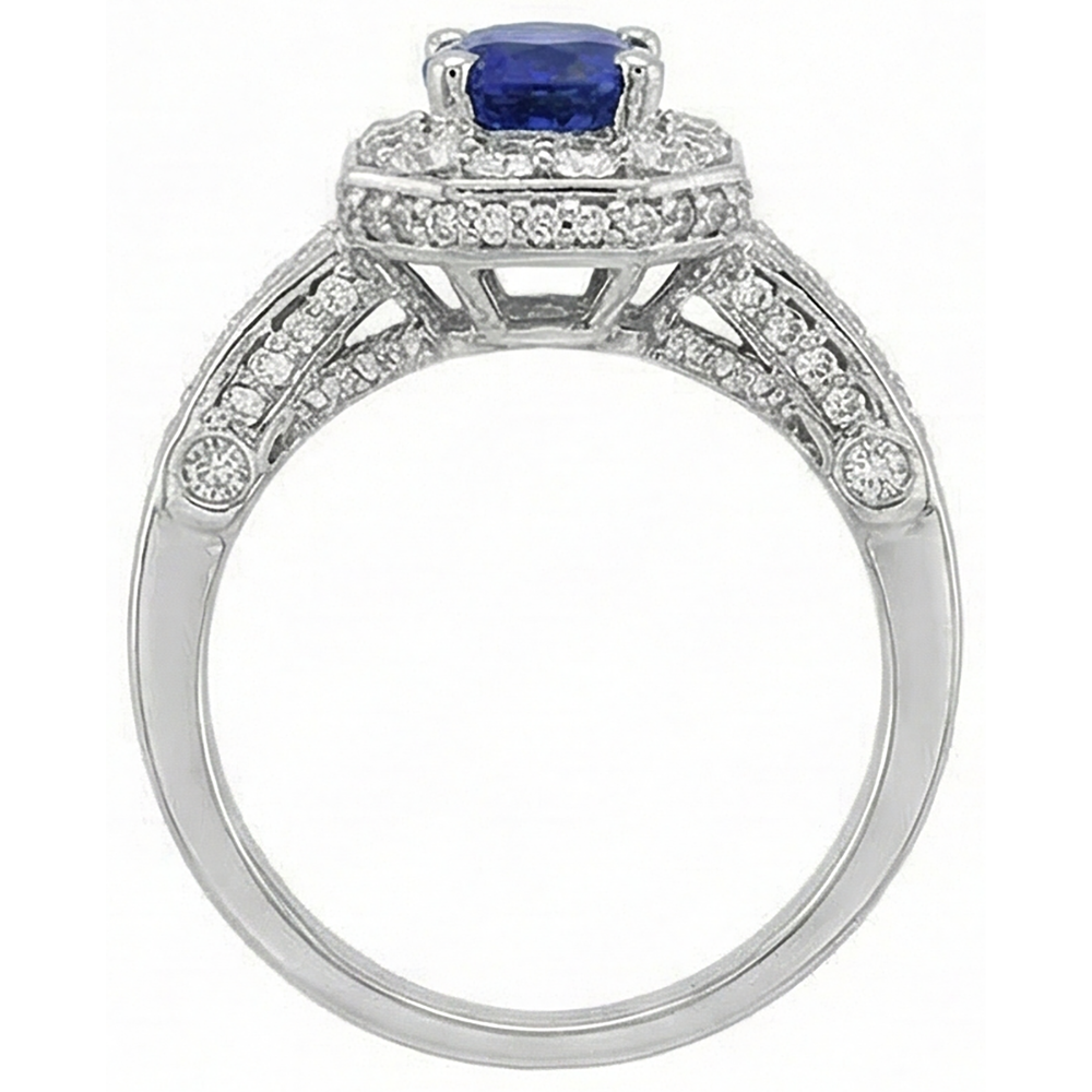natural round tanzanite 3.61ct ring on white background