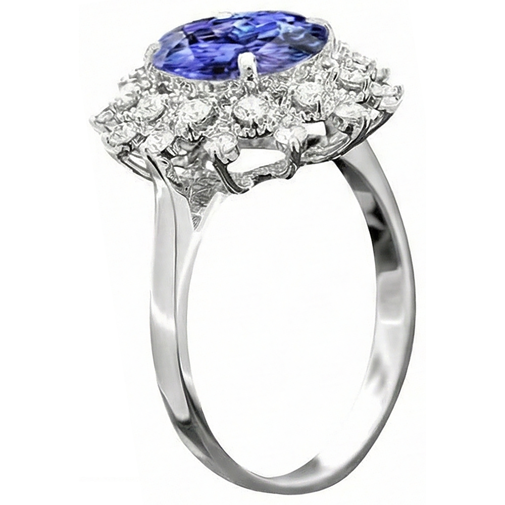 Tanzanite Round Natural Earth Mined DIAMOND ( NOT LAB GROWN ) 3.75 Carat Ring White Gold 14K