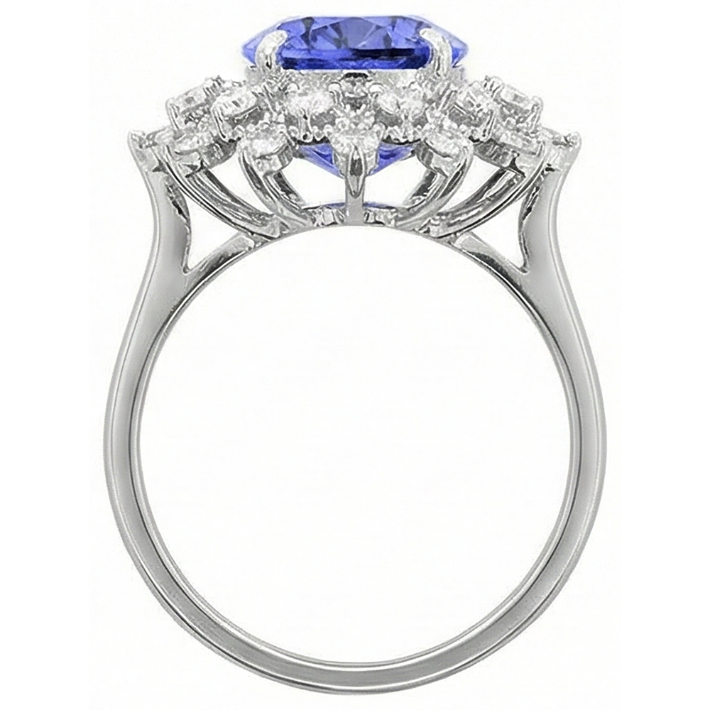 Tanzanite Round Natural Earth Mined DIAMOND ( NOT LAB GROWN ) 3.75 Carat Ring White Gold 14K
