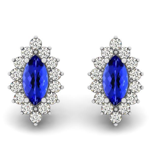 Tanzanite With Diamonds Stud Halo Earrings White Gold 14K 4.70 Ct.