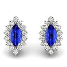 Tanzanite With Diamonds Stud Halo Earrings White Gold 14K 4.70 Ct.