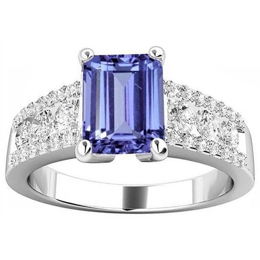 Tanzanite With Natural Earth Mined Diamonds 15.50 Carats Wedding Ring Gold White 14K New