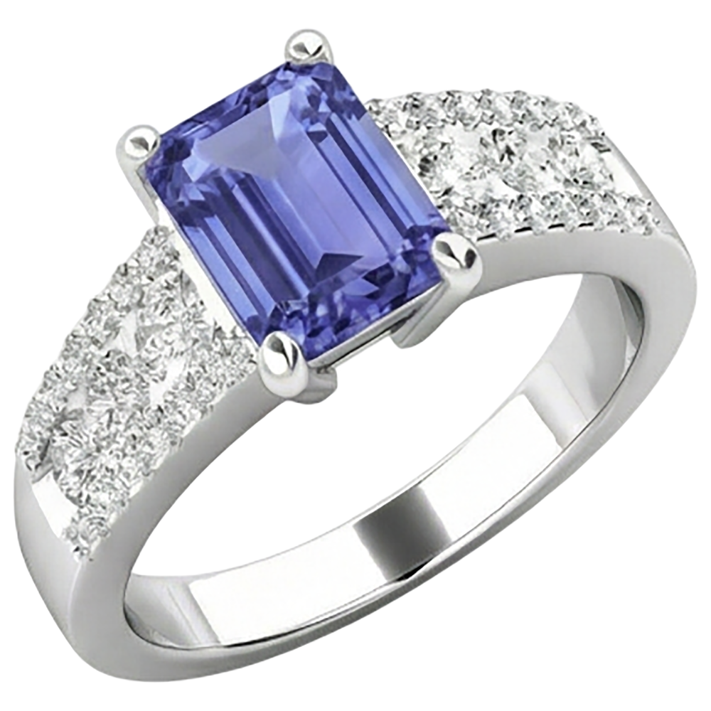 Tanzanite With Natural Earth Mined Diamonds 15.50 Carats Wedding Ring Gold White 14K New