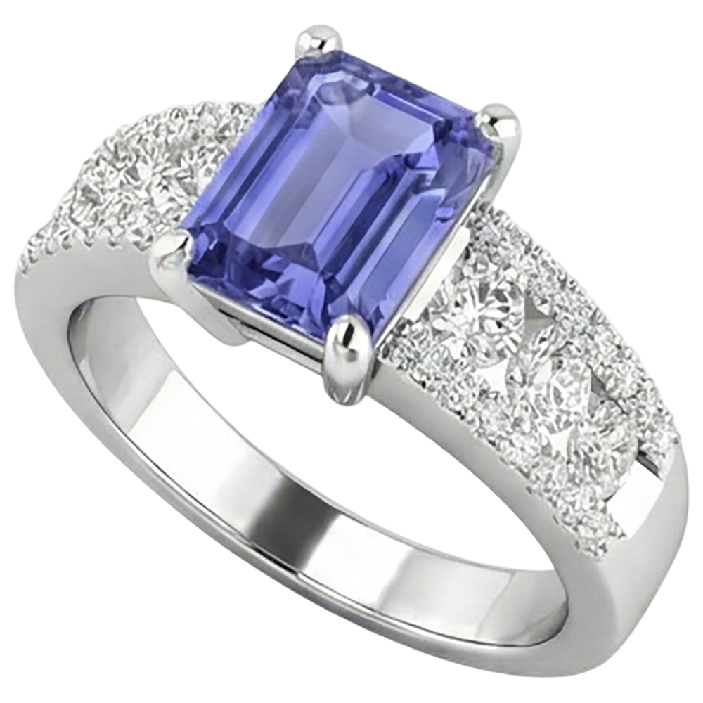 Tanzanite With Natural Earth Mined Diamonds 15.50 Carats Wedding Ring Gold White 14K New