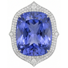 Tanzanite With Natural Earth Mined Diamonds 23.75 Ct Ring White Gold 14K