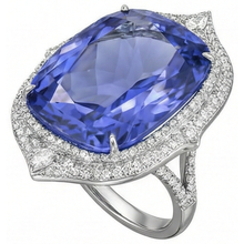 Tanzanite With Natural Earth Mined Diamonds 23.75 Ct Ring White Gold 14K