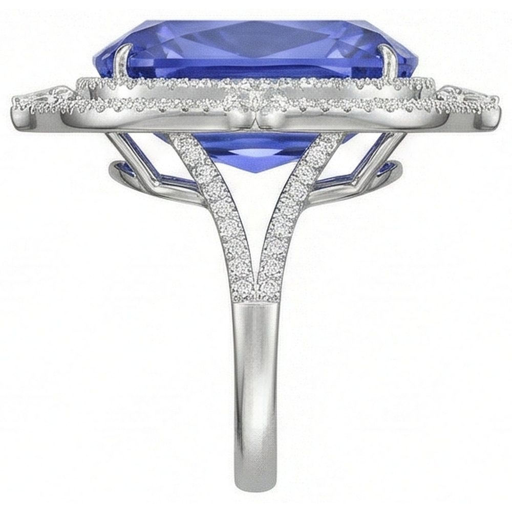 Tanzanite With Natural Earth Mined Diamonds 23.75 Ct Ring White Gold 14K