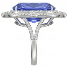 Tanzanite With Natural Earth Mined Diamonds 23.75 Ct Ring White Gold 14K