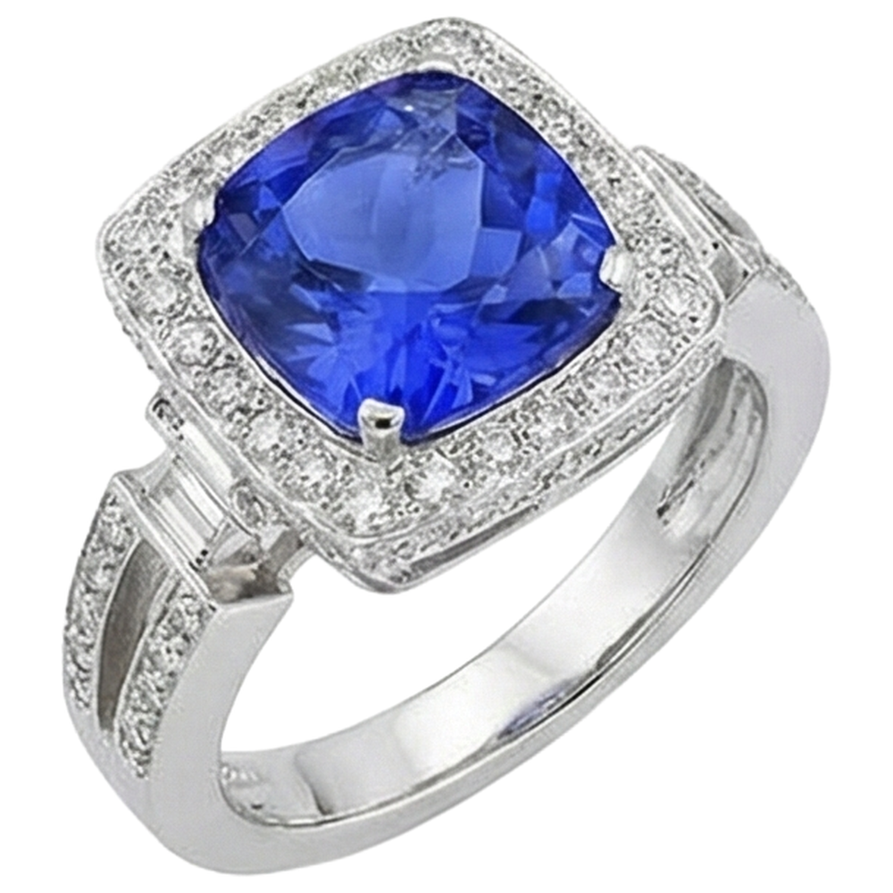 Tanzanite With Natural Earth Mined Diamonds 5.40 Ct Ring 14K White Gold