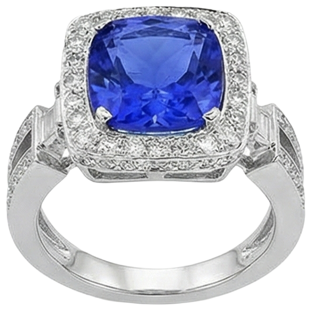 Tanzanite With Natural Earth Mined Diamonds 5.40 Ct Ring 14K White Gold
