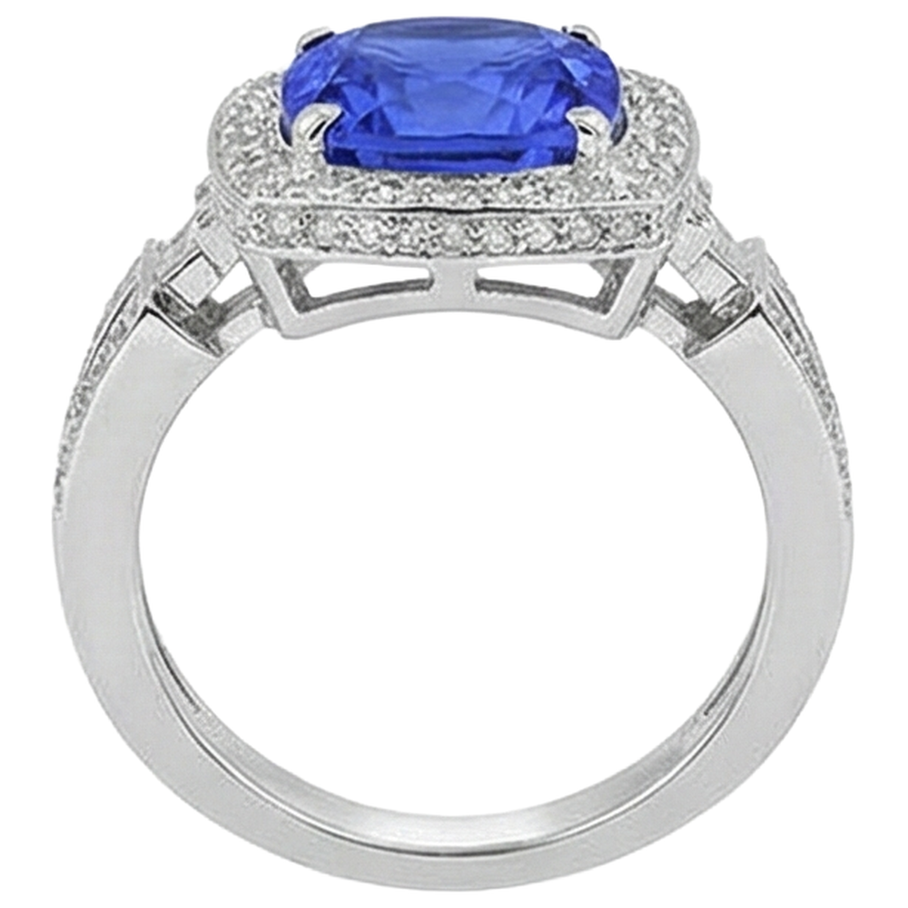 Tanzanite With Natural Earth Mined Diamonds 5.40 Ct Ring 14K White Gold