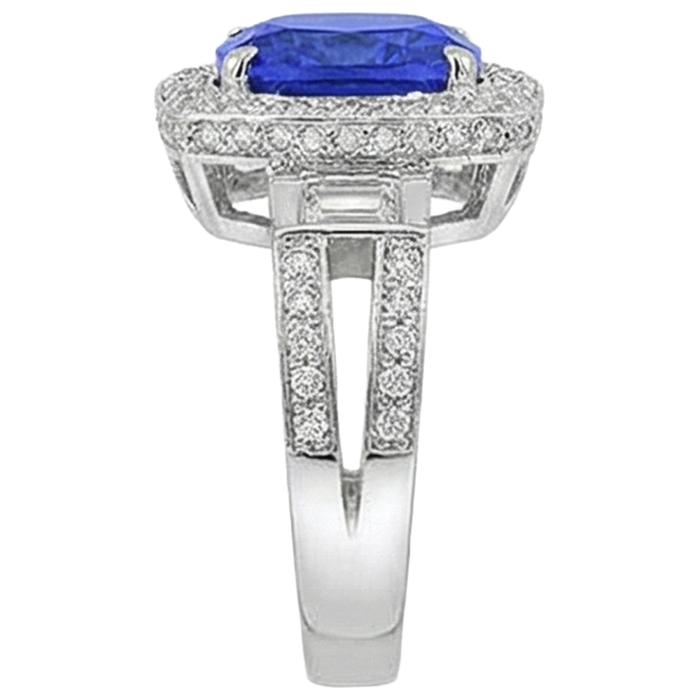 Tanzanite With Natural Earth Mined Diamonds 5.40 Ct Ring 14K White Gold