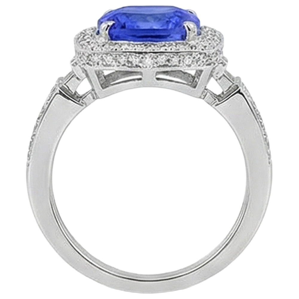 Tanzanite With Natural Earth Mined Diamonds 5.40 Ct Ring 14K White Gold