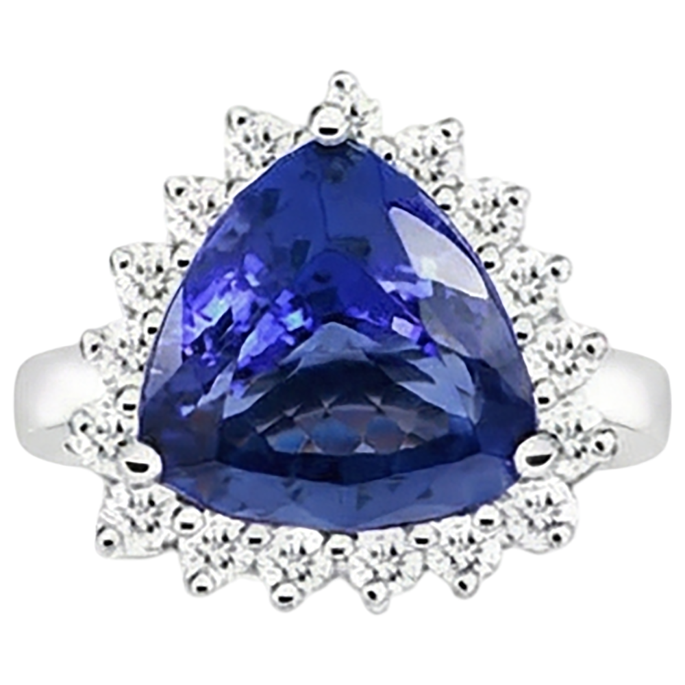 Tanzanite & Round Natural Earth Mined DIAMOND ( NOT LAB GROWN )s 4.60 Carat Ring White Gold 14K