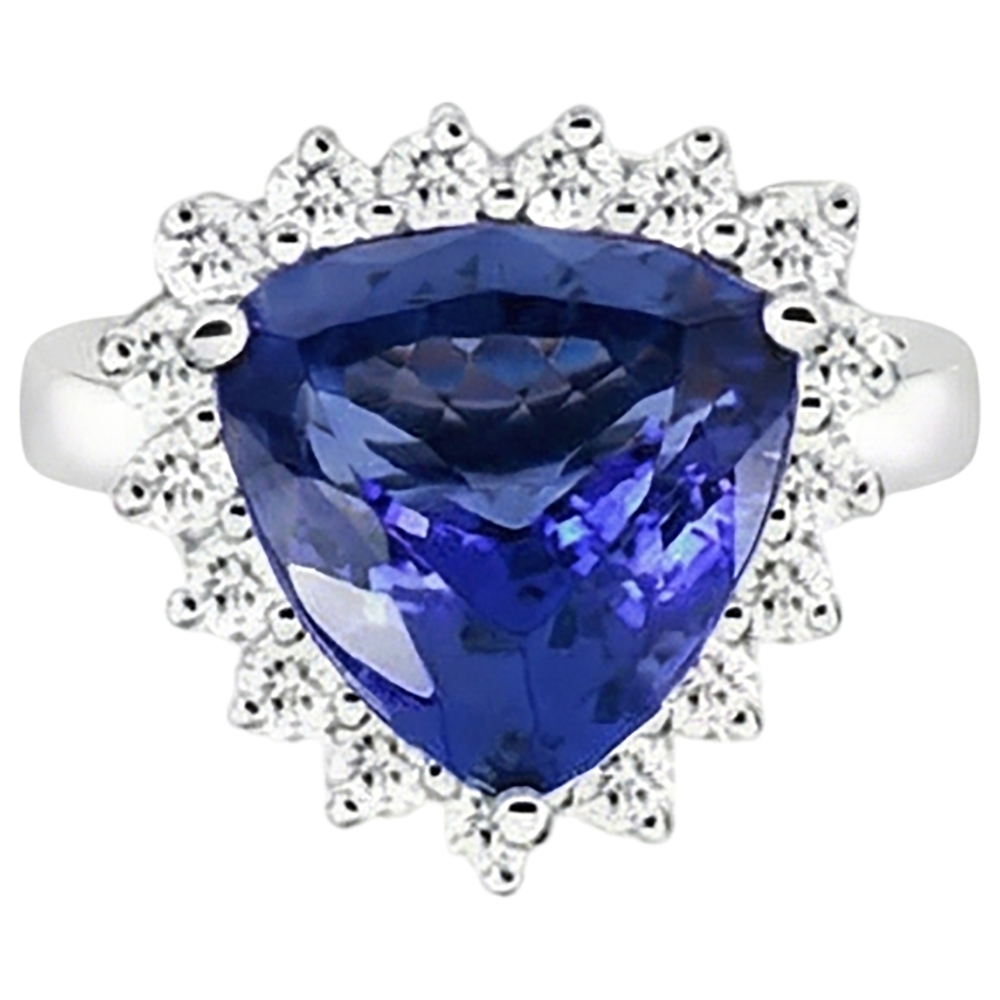 Tanzanite & Round Natural Earth Mined DIAMOND ( NOT LAB GROWN )s 4.60 Carat Ring White Gold 14K