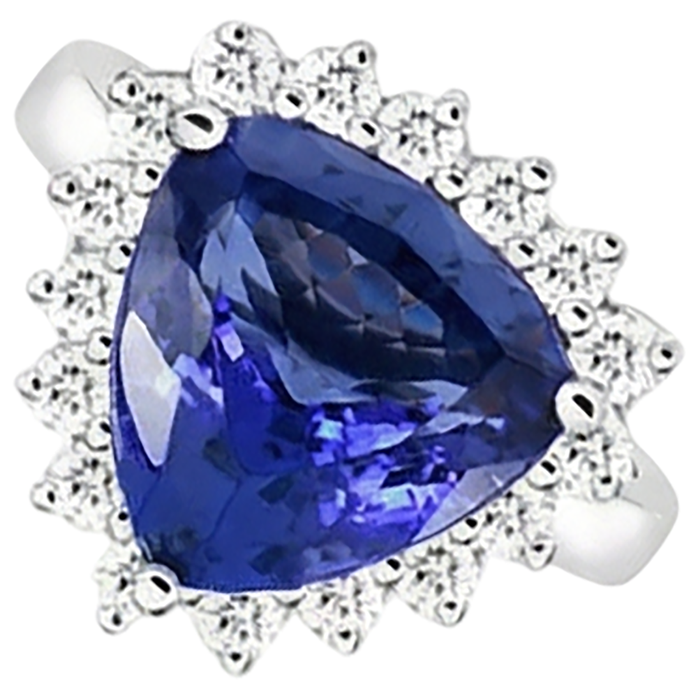 Tanzanite & Round Natural Earth Mined DIAMOND ( NOT LAB GROWN )s 4.60 Carat Ring White Gold 14K