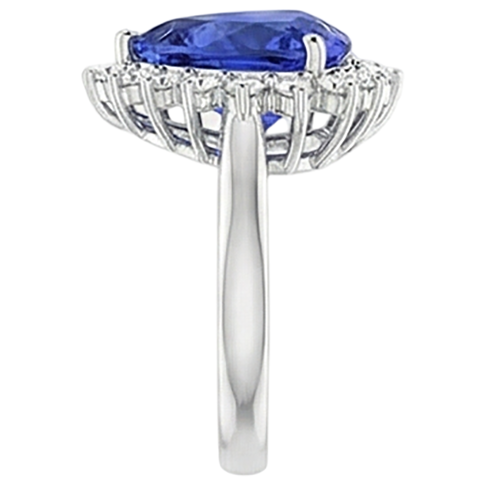 Tanzanite & Round Natural Earth Mined DIAMOND ( NOT LAB GROWN )s 4.60 Carat Ring White Gold 14K