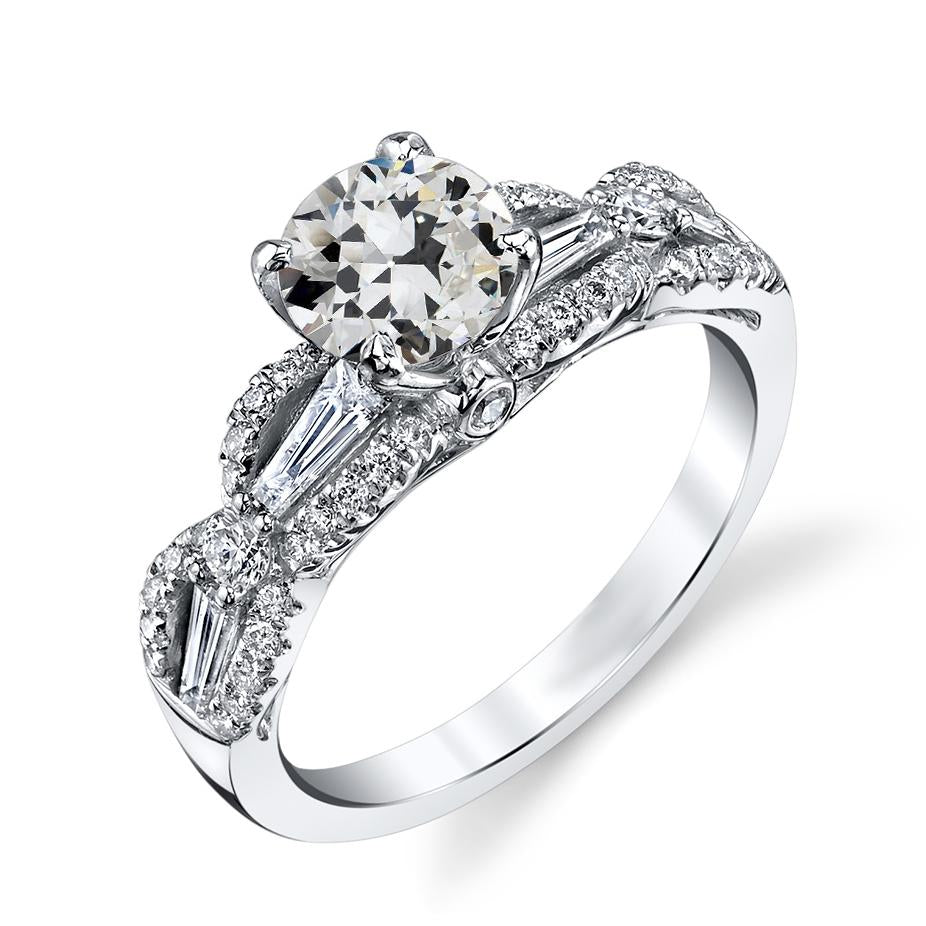 Tapered Baguette & Round Old Mine Cut Real Natural Earth Mined Diamond Wedding Ring 7 Carats