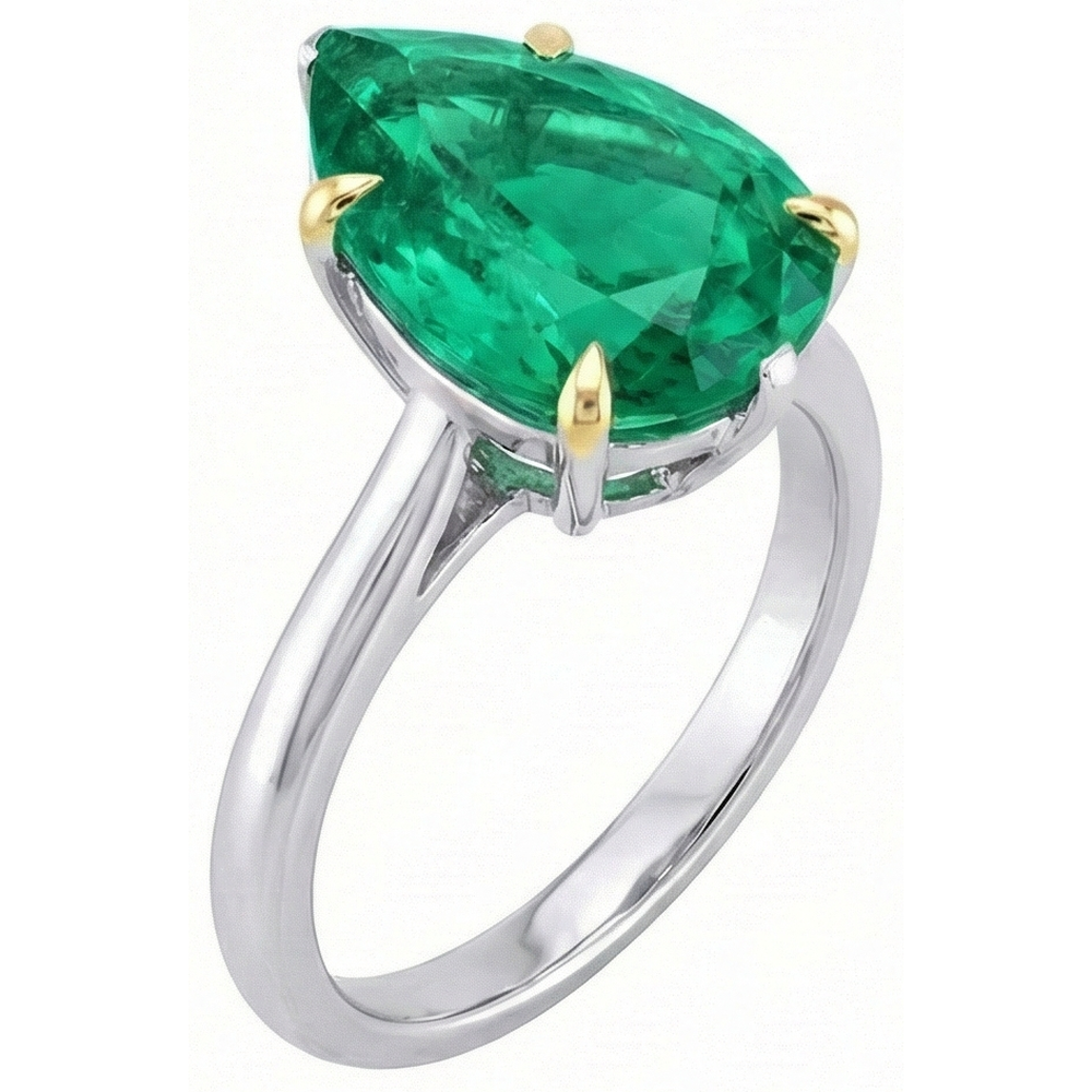 Colored Stone Ring 14 Karat Two Tone Gold with Fine Emerald – front view