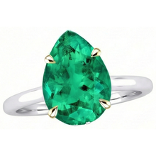 Pear Shape Fine Emerald ring in 14 Karat Two Tone Gold – side view