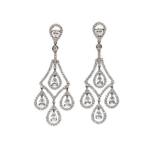 Teardrop Pear Natural Diamonds 5 Carat Chandelier Earrings Pair White Gold
