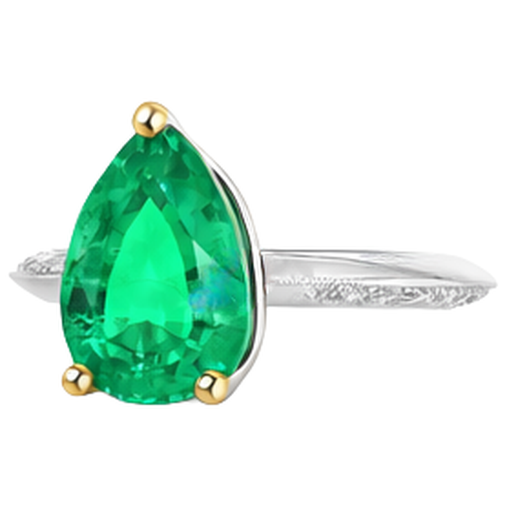 Authentic Colombian Emerald Precious Stone Ring 2 ct 14 Karat Two Tone Gold – angle view