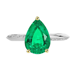 Pavé Precious Stone Ring – Colombian Emerald 2 ct 14 Karat Two
