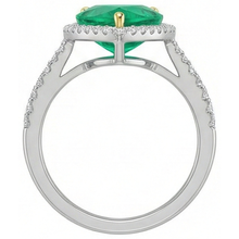Pear Cut Fine Emerald ring in Two-Tone 14K Gold – top view