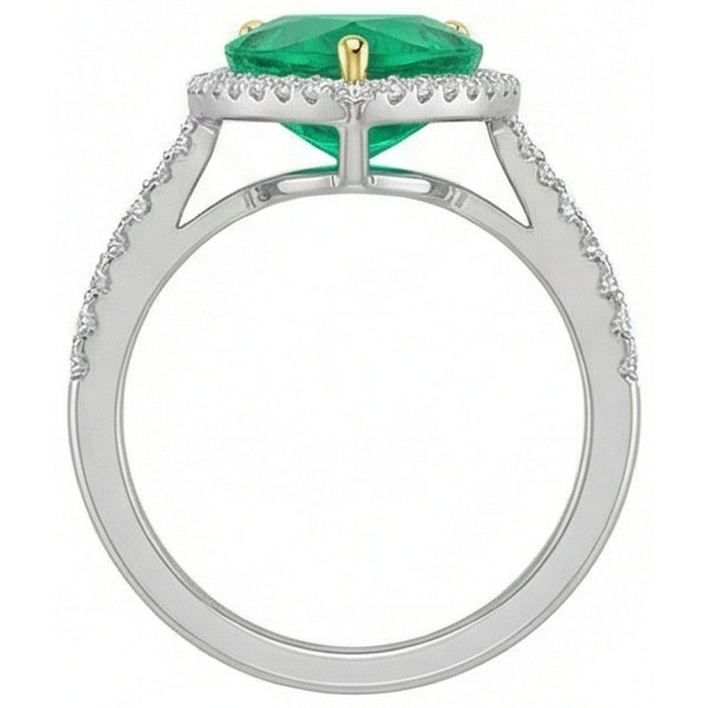 Pear Cut Fine Emerald ring in Two-Tone 14K Gold – top view