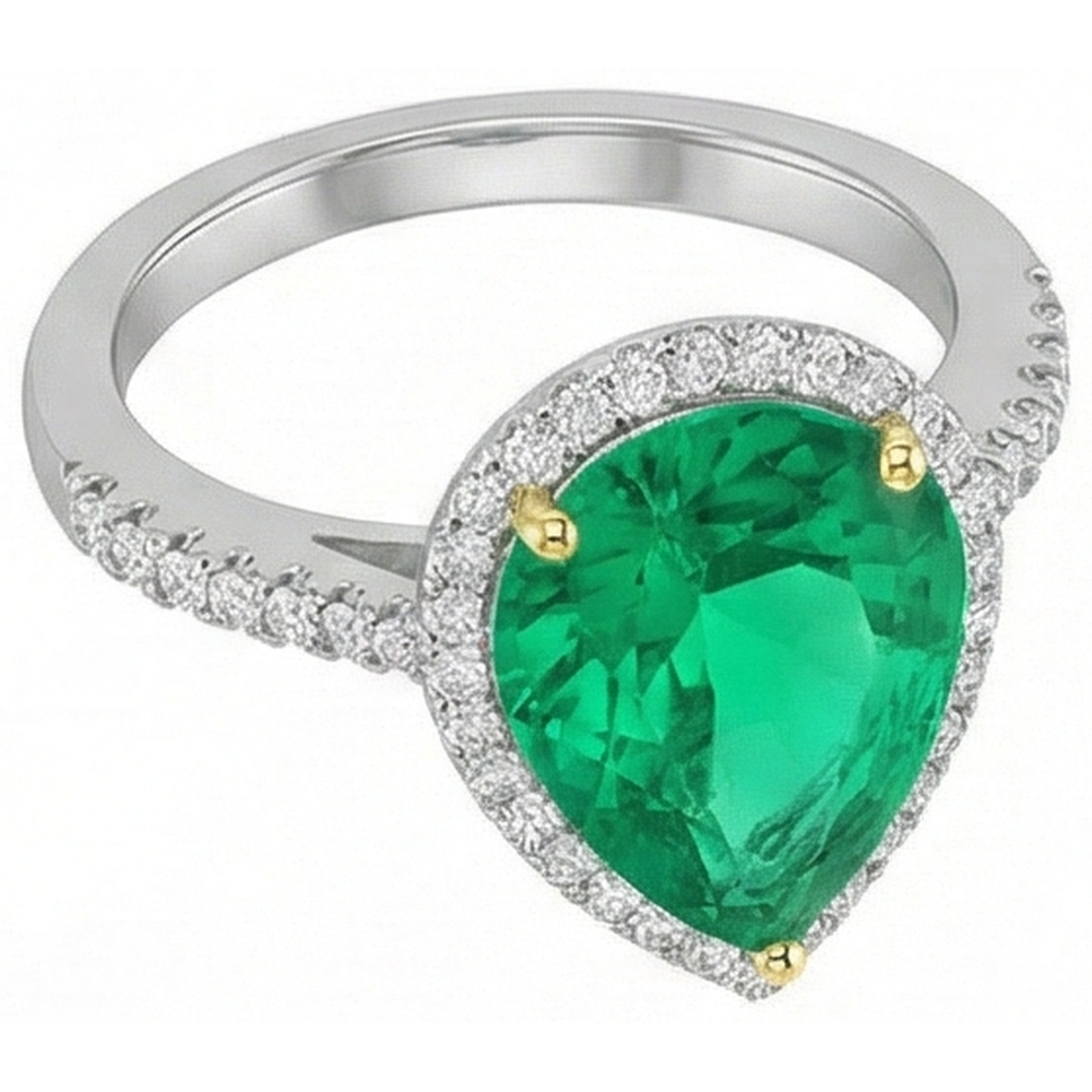 Authentic Fine Emerald Gemstone Ring 2 ct Two-Tone 14K Gold – angle view