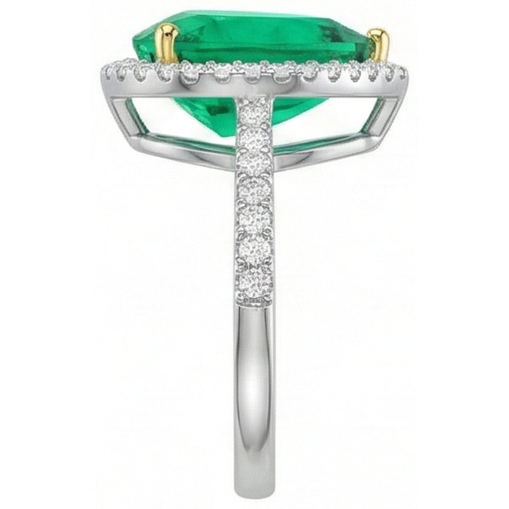 Gemstone Ring Two-Tone 14K Gold with Fine Emerald – profile view