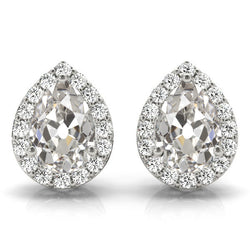 Stud Earrings 14K White Gold – Brilliant Diamond Antique Cushion