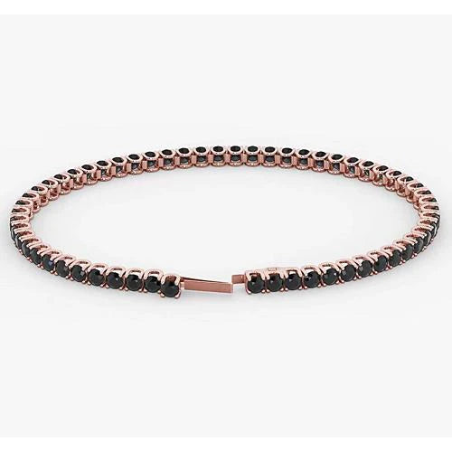 Tennis Bracelet Real Black Diamond 5.90 Carats Rose Gold 14K Jewelry New