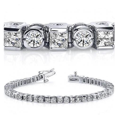Tennis Bracelet White Gold 14K 8.05 Ct Princess Round Cut Natural Diamond