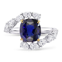Tension Like Pear Natural Earth Mined Diamond Cushion Deep Blue Sapphire Ring 3.50 Carats