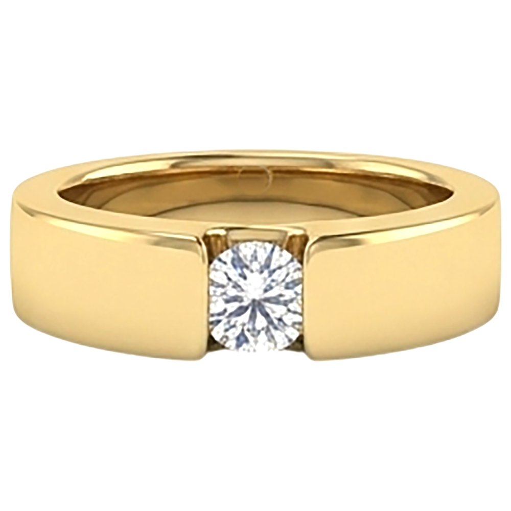 Tension Set Band Yellow Gold 14K Round Natural Earth Mined Diamond 1 Carat Men's Ring