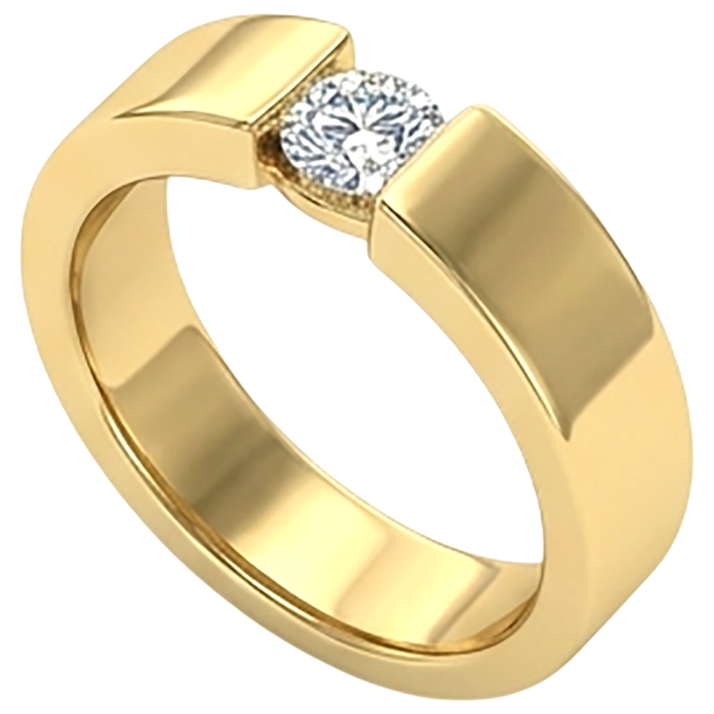 Tension Set Band Yellow Gold 14K Round Natural Earth Mined Diamond 1 Carat Men's Ring