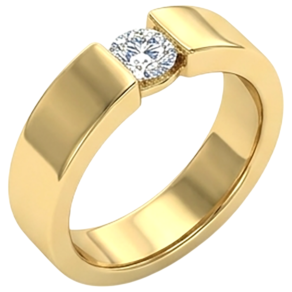 Tension Set Band Yellow Gold 14K Round Natural Earth Mined Diamond 1 Carat Men's Ring