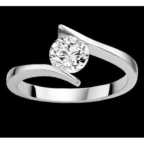 Tension Style Real Diamond Solitaire 2 Carat Engagement Ring White Gold